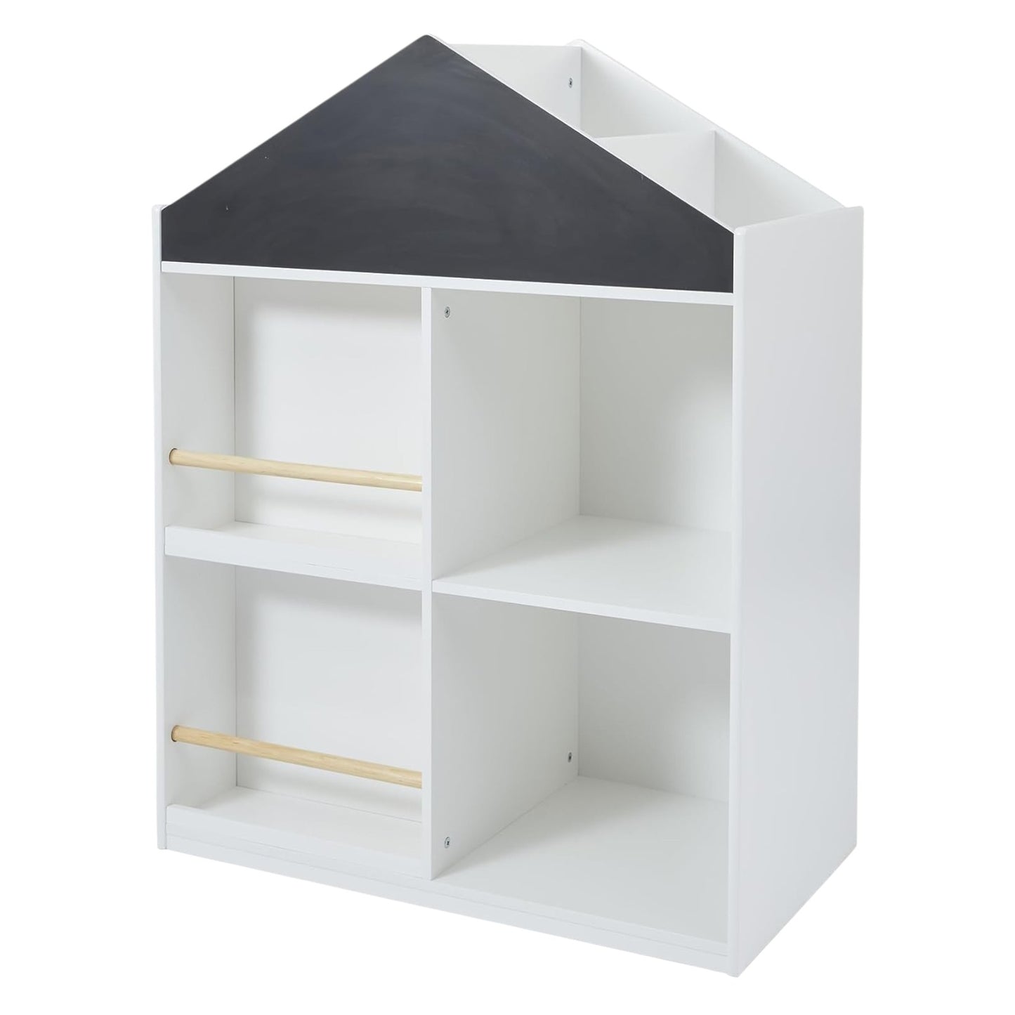 Детска Етажерка за Играчки и Книги GINGER HOME, Къща с Рафтoве, Монтесори, Бяла, 72.5x40x95.8 см