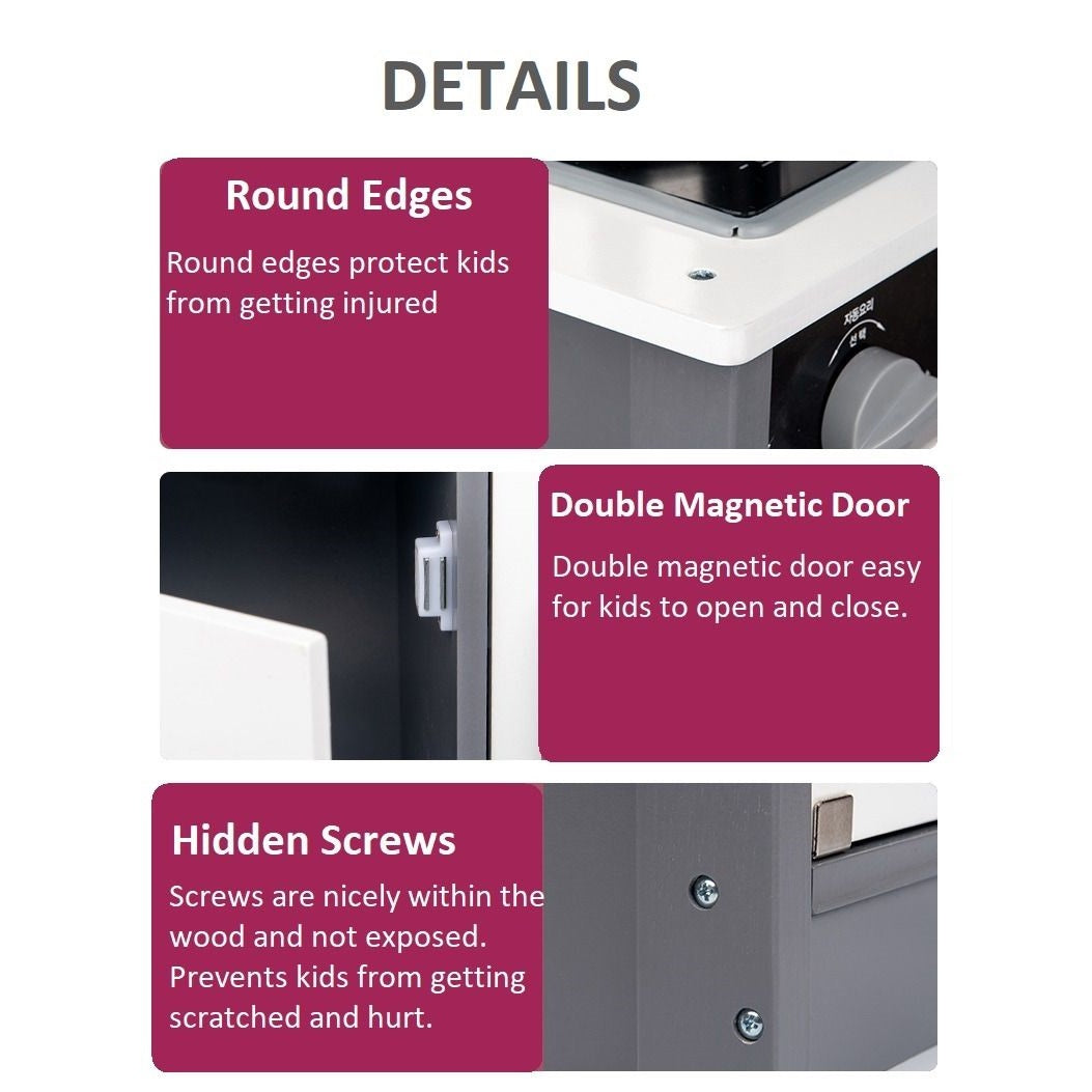 Детска Дървена Кухня GINGER HOME със Звук, Светлина, Бяла W10C493J