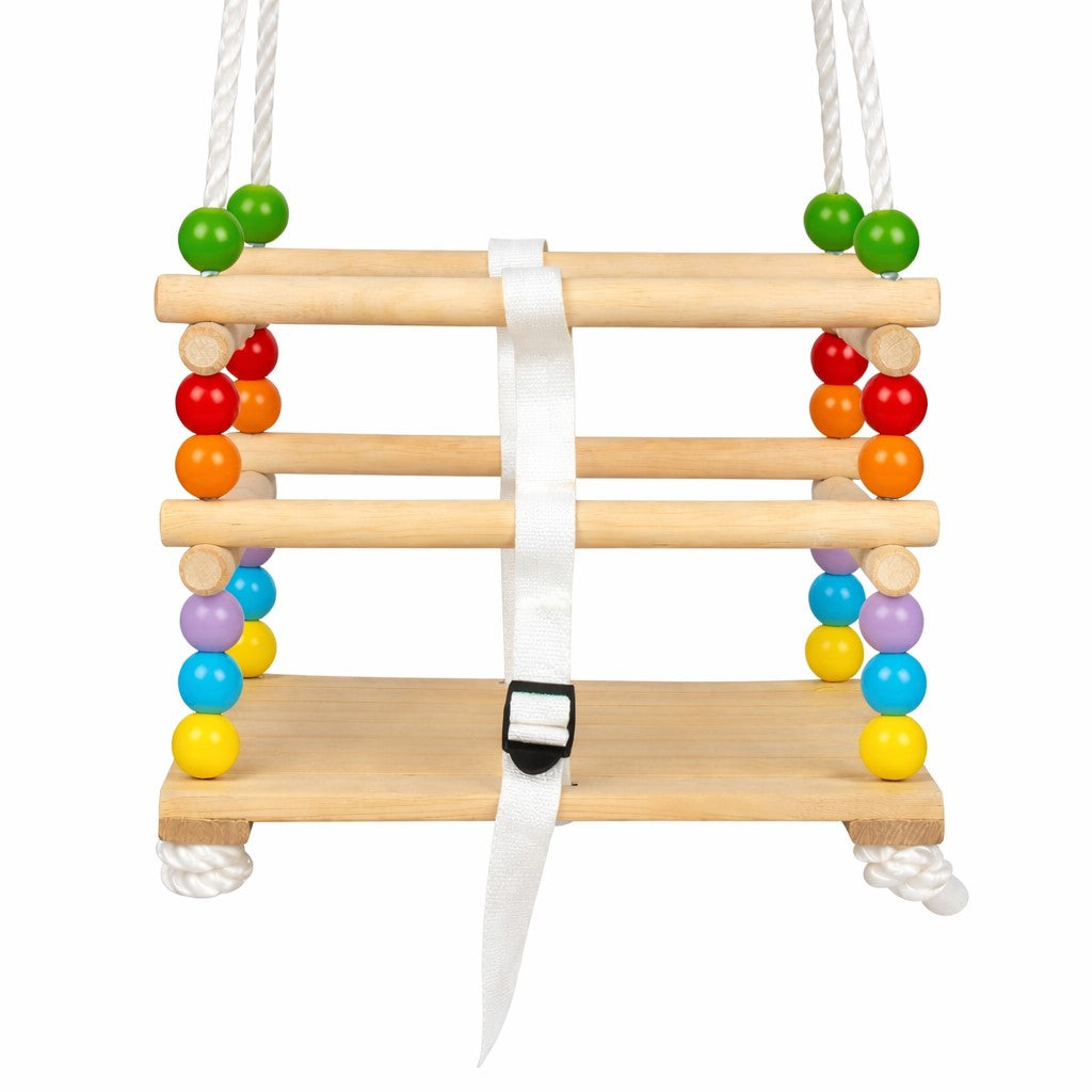 Бебешка дървена люлка GINGER HOME с обезопасителен колан и защитна конструкция, изглед отпред