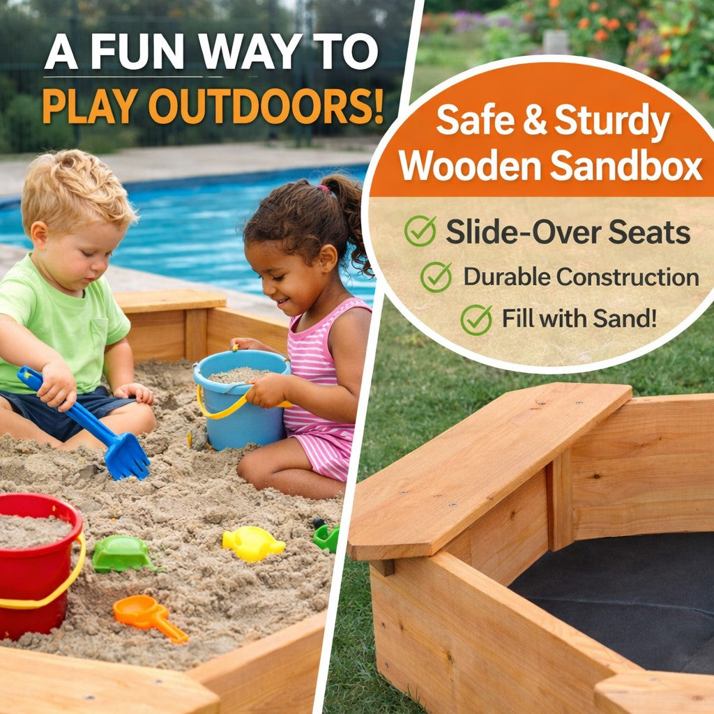 Безопасна игра на открито с детски дървен пясъчник GINGER HOME