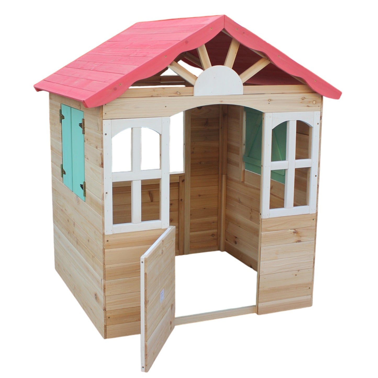 Детска дървена къщичка за двор с отворена врата
