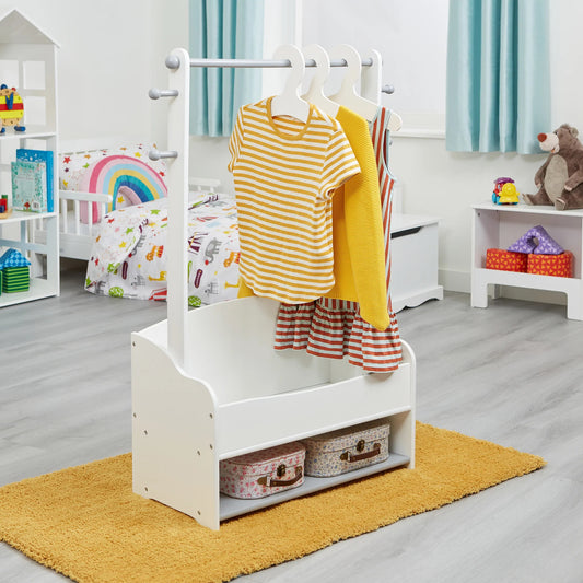 Children's wooden clothes rack with storage shelves - WHITE/GREY