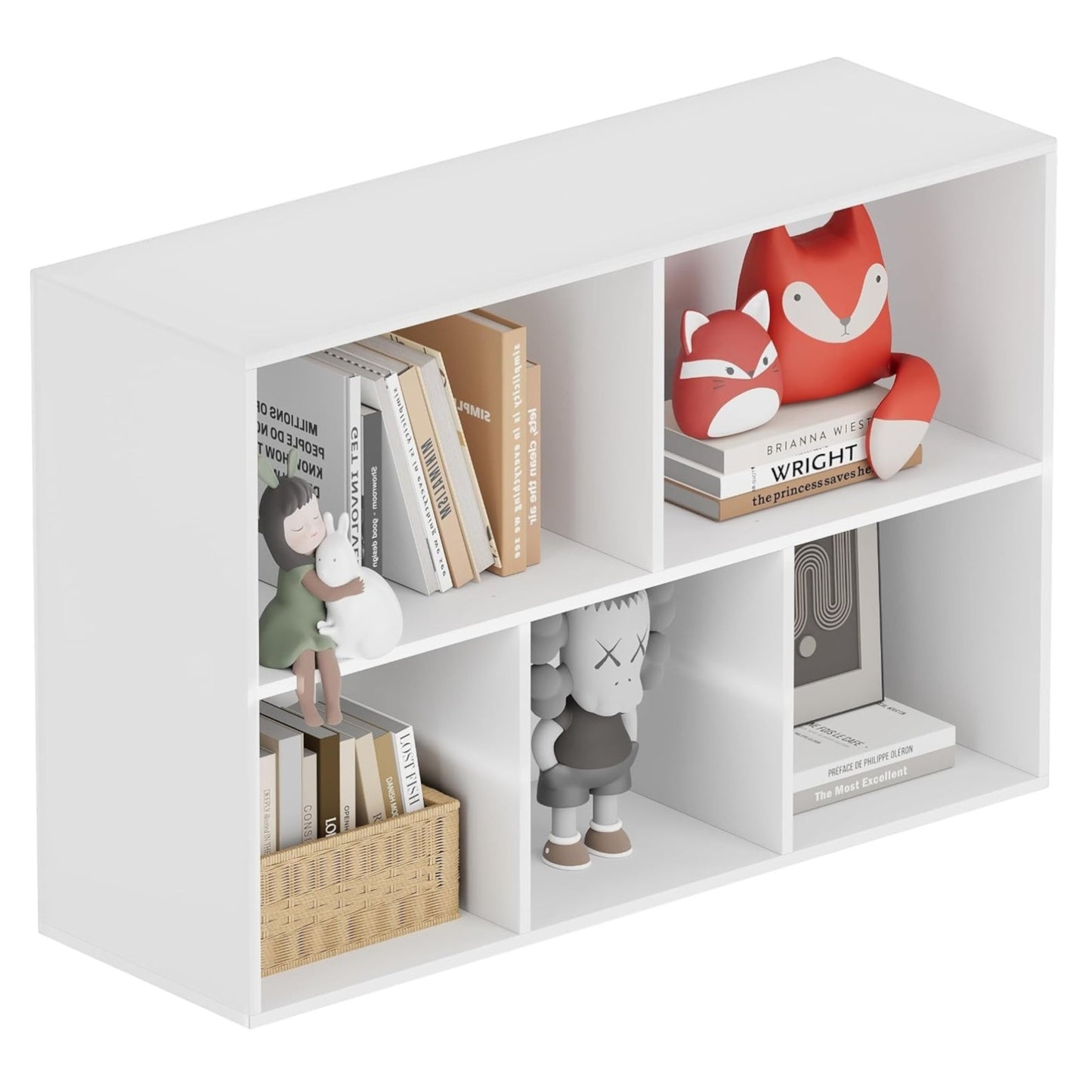 Детска Етажерка GINGER HOME с 5 Отделения, Бял Органайзер за Книги и Играчки, 49.5×24×80 см