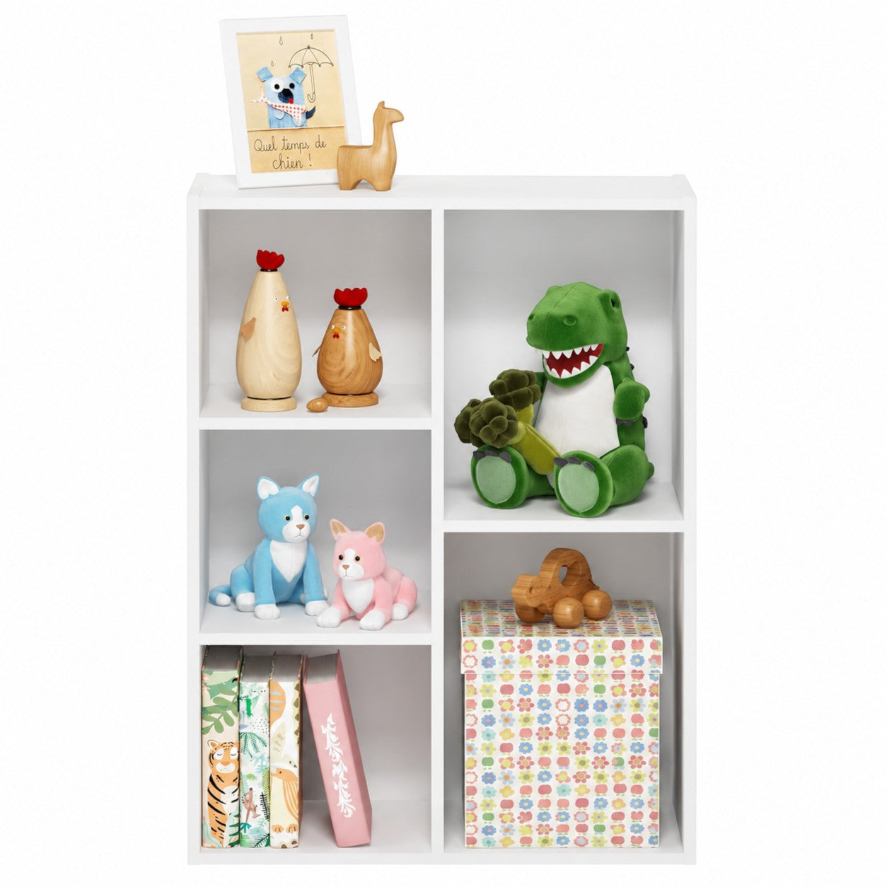 Детска Етажерка GINGER HOME с 5 Отделения, Бял Органайзер за Книги и Играчки, 49.5×24×80 см
