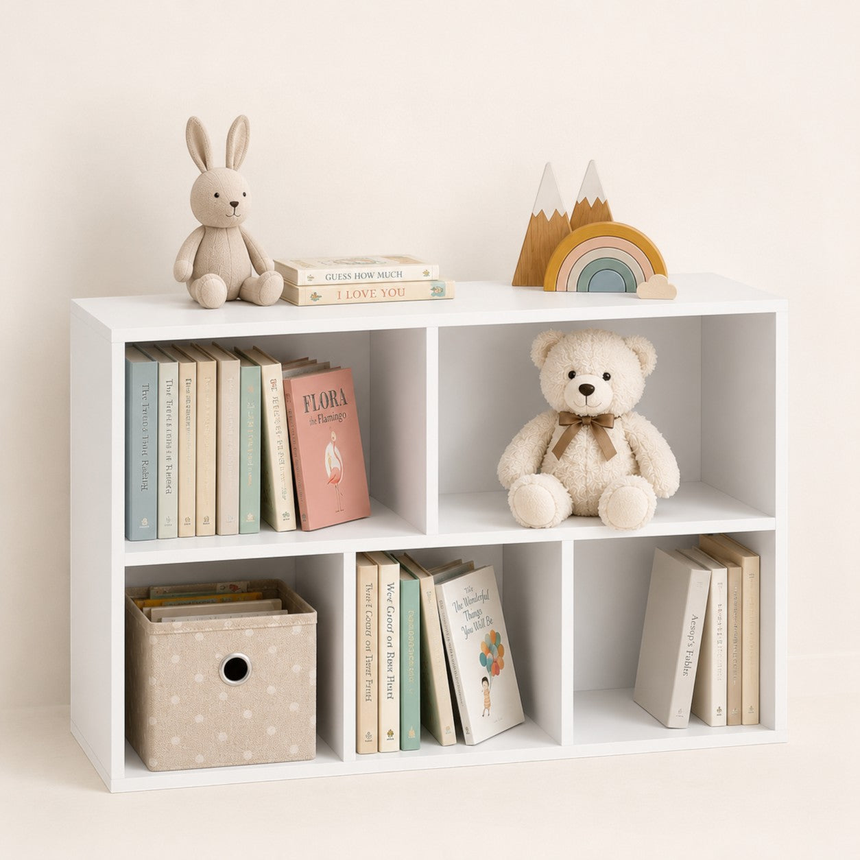 Детска Етажерка GINGER HOME с 5 Отделения, Бял Органайзер за Книги и Играчки, 49.5×24×80 см