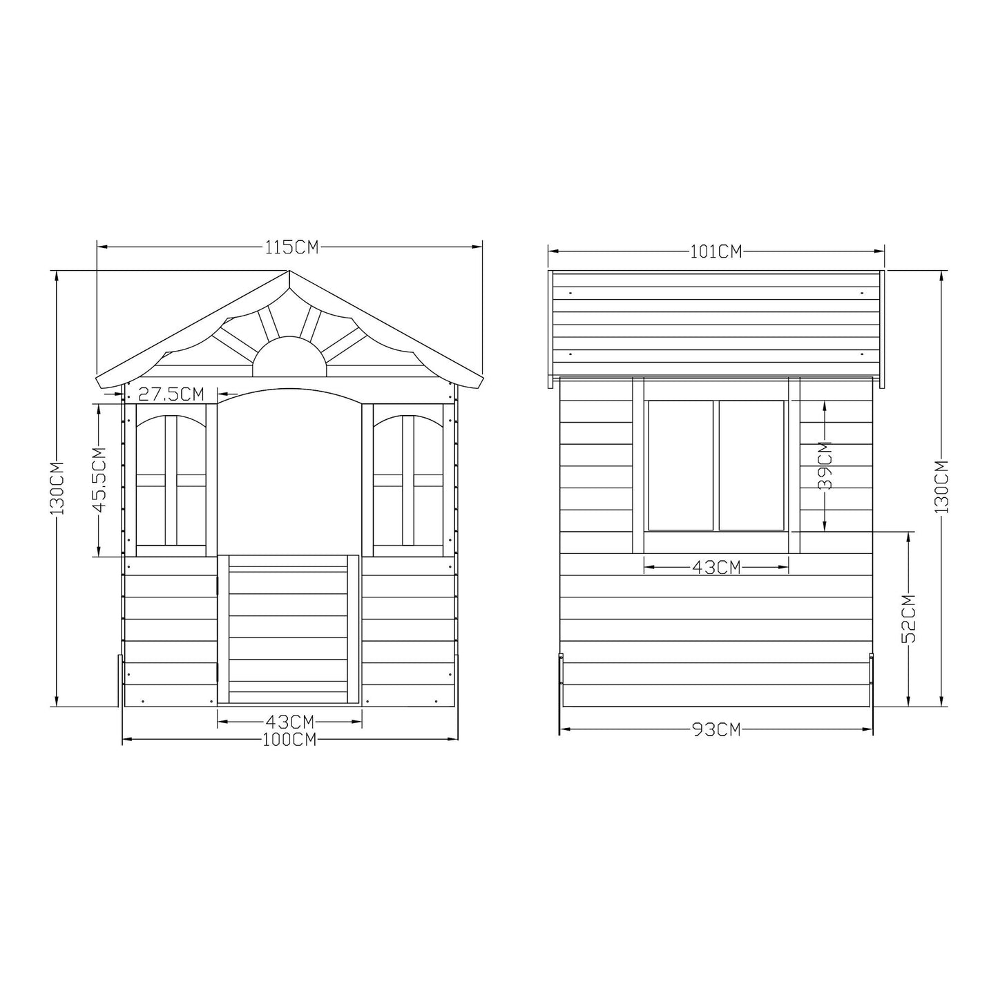 Схема с размери на детска дървена къщичка за двор и градина