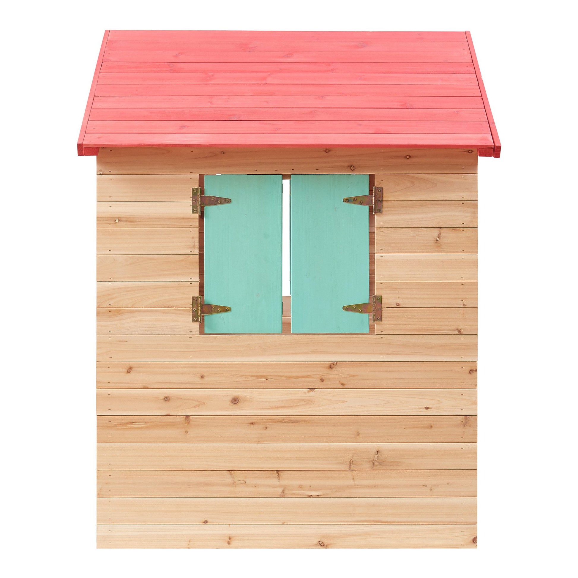 Задна част на детска дървена къщичка с прозорци
