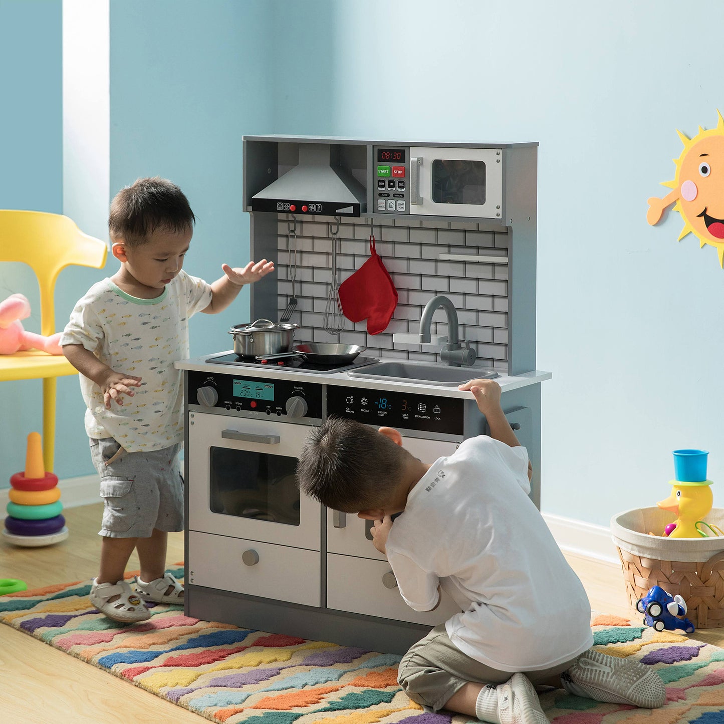 Детска Дървена Кухня GINGER HOME със Звук, Светлина, Бяла W10C493J