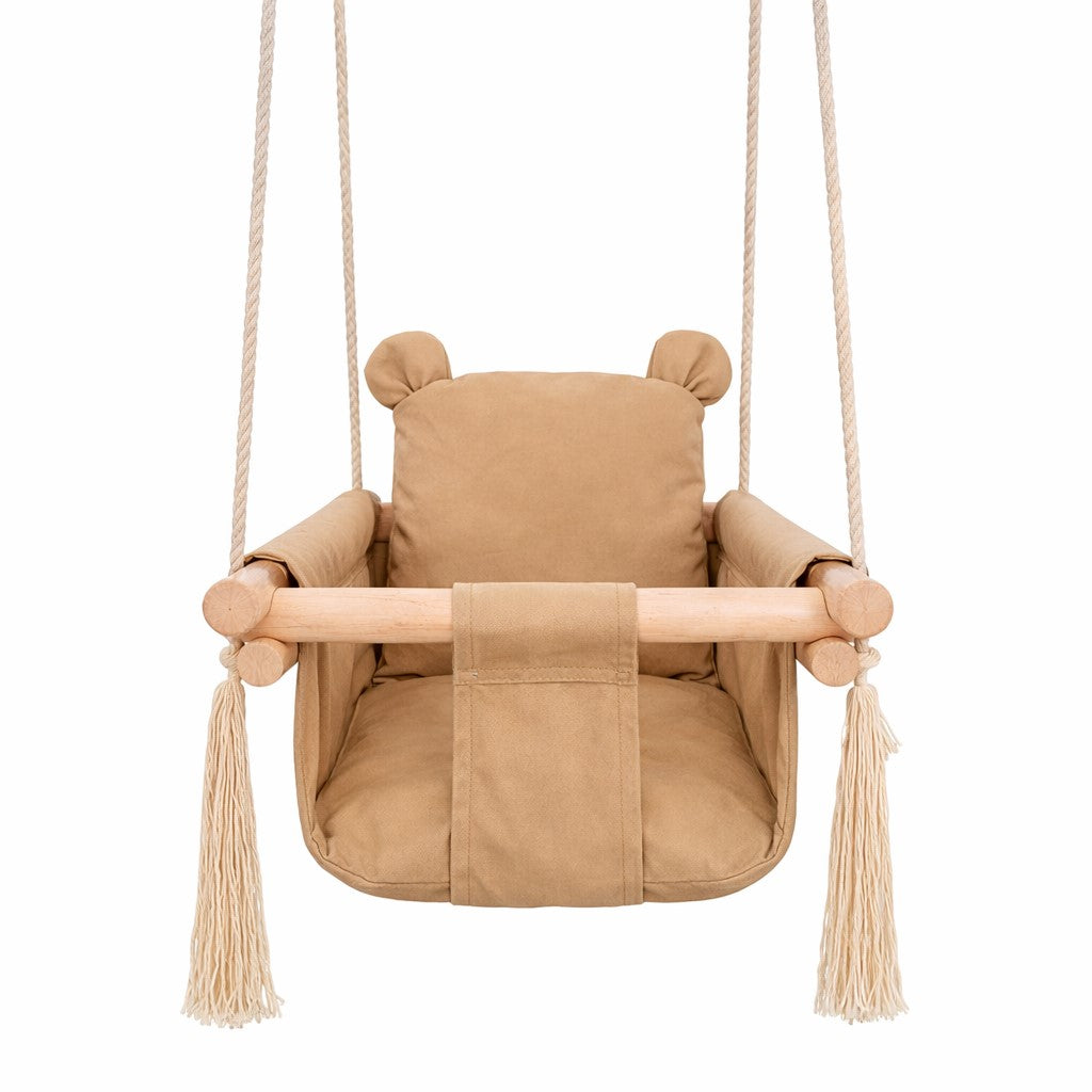 Детска дървена люлка GINGER HOME с обезопасена памучна седалка и стабилна облегалка за малки деца