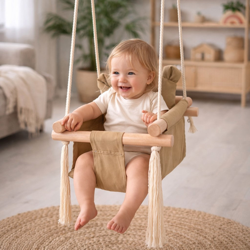 Детска дървена люлка GINGER HOME, използвана в детска стая, осигуряваща комфорт и безопасност за детето