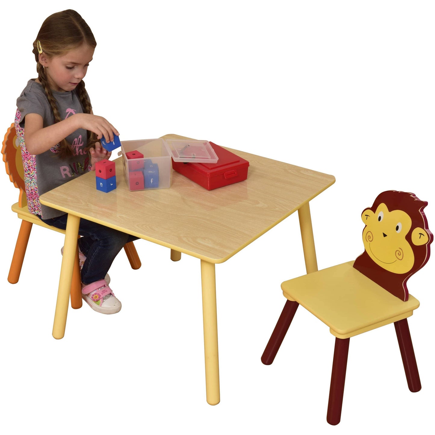 Children's set wooden table with 2 chairs for boys and girls - ANIMALS
