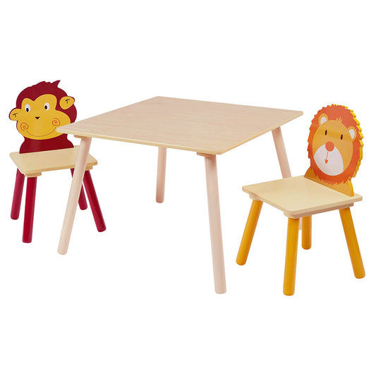 Children's set wooden table with 2 chairs for boys and girls - ANIMALS