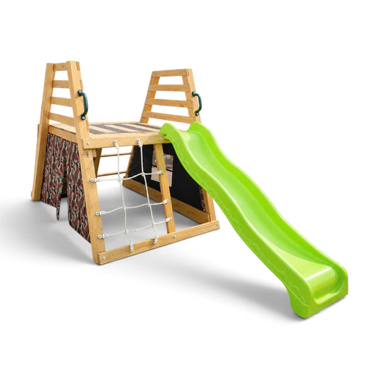Детска дървена пързалка с катерушка GINGER HOME за двор, 285×152×123 см