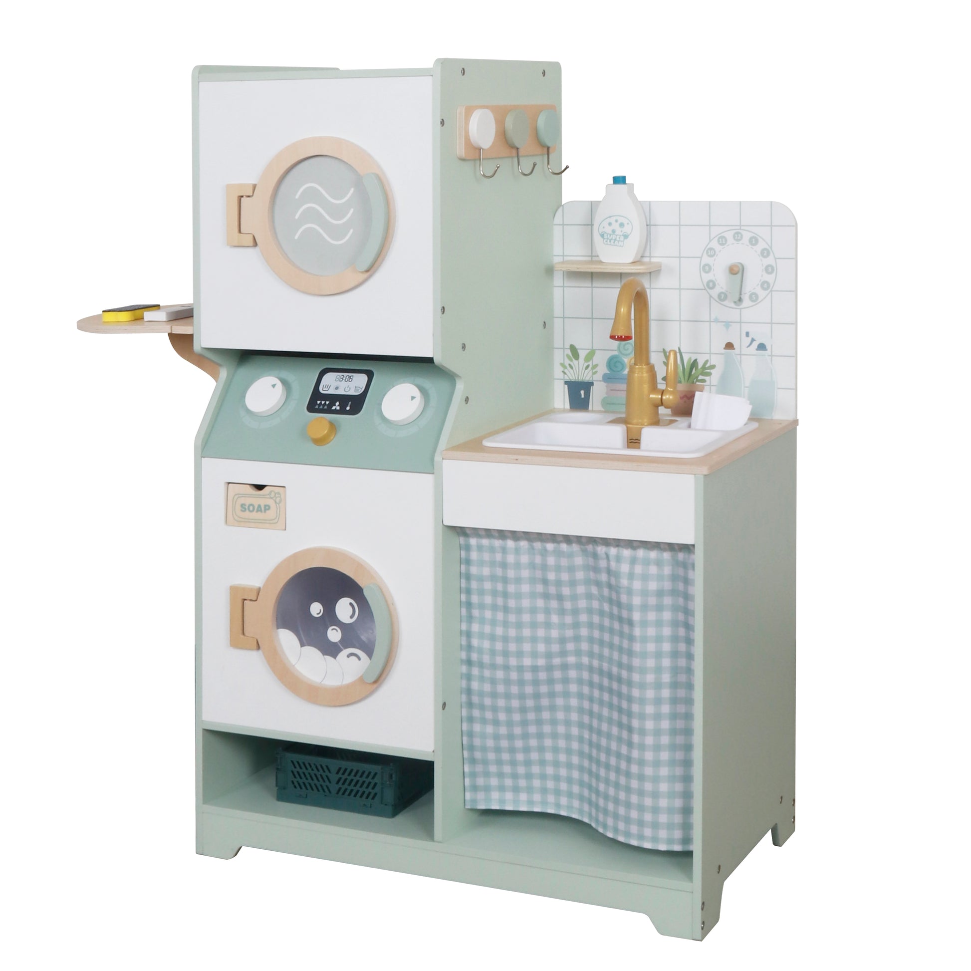 Детска дървена пералня 3 в 1 с мивка и сушилня GINGER HOME – ъглов изглед