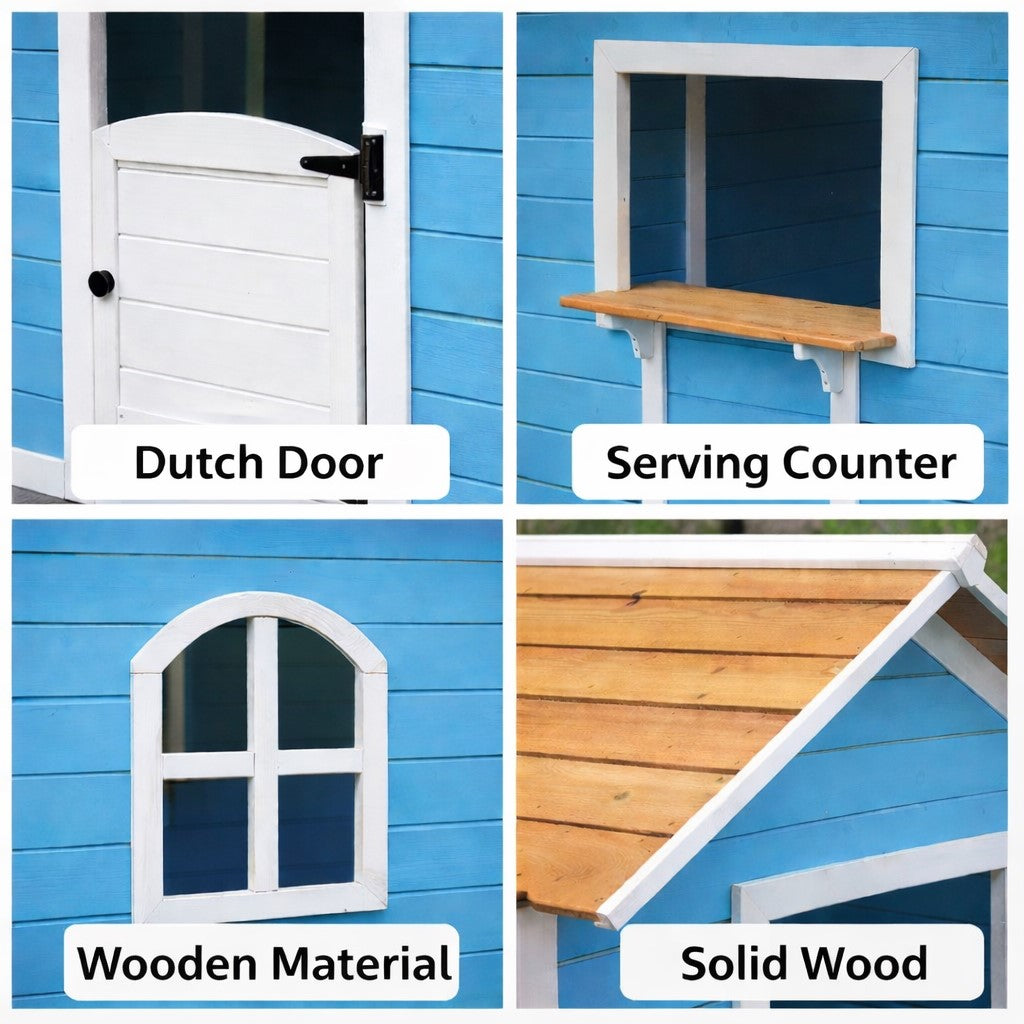 Детайли на детска дървена къщичка GINGER HOME – врата, прозорец и дървен покрив