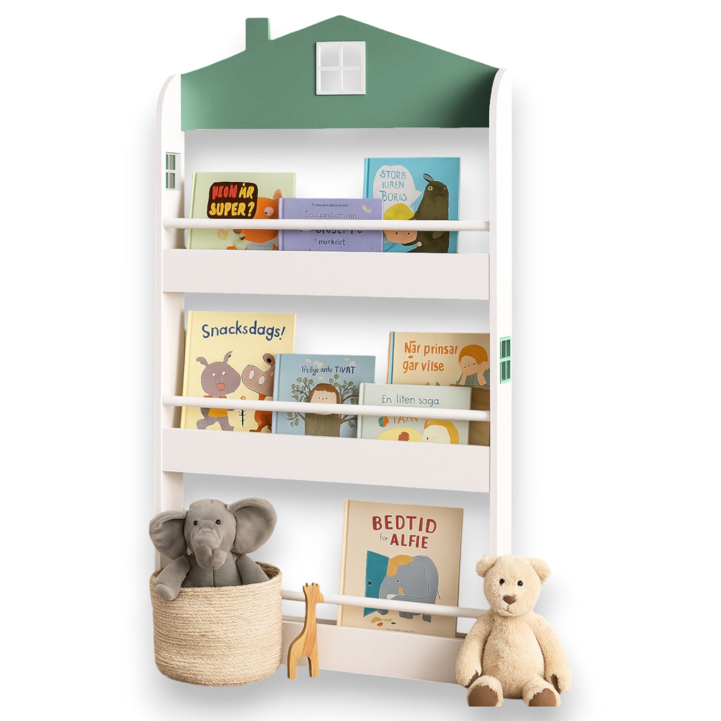 Детска Етажерка за Книги и Играчки GINGER HOME – Къщичка, 3 Рафта, Дърво, 60x12x106 см