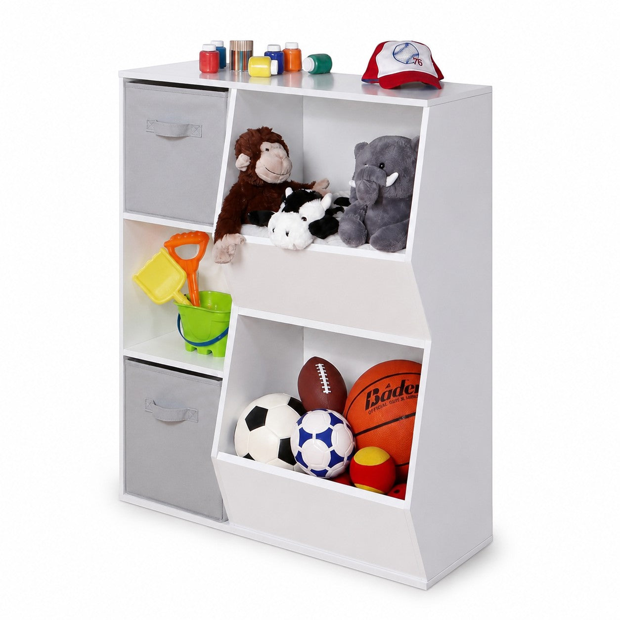 Детска етажерка GINGER HOME с книги, играчки и 2 текстилни кутии
