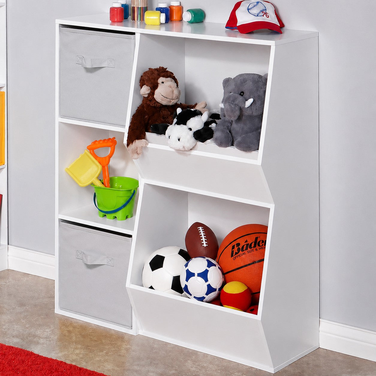 Детска библиотека GINGER HOME с книги, плюшени играчки и текстилни кутии