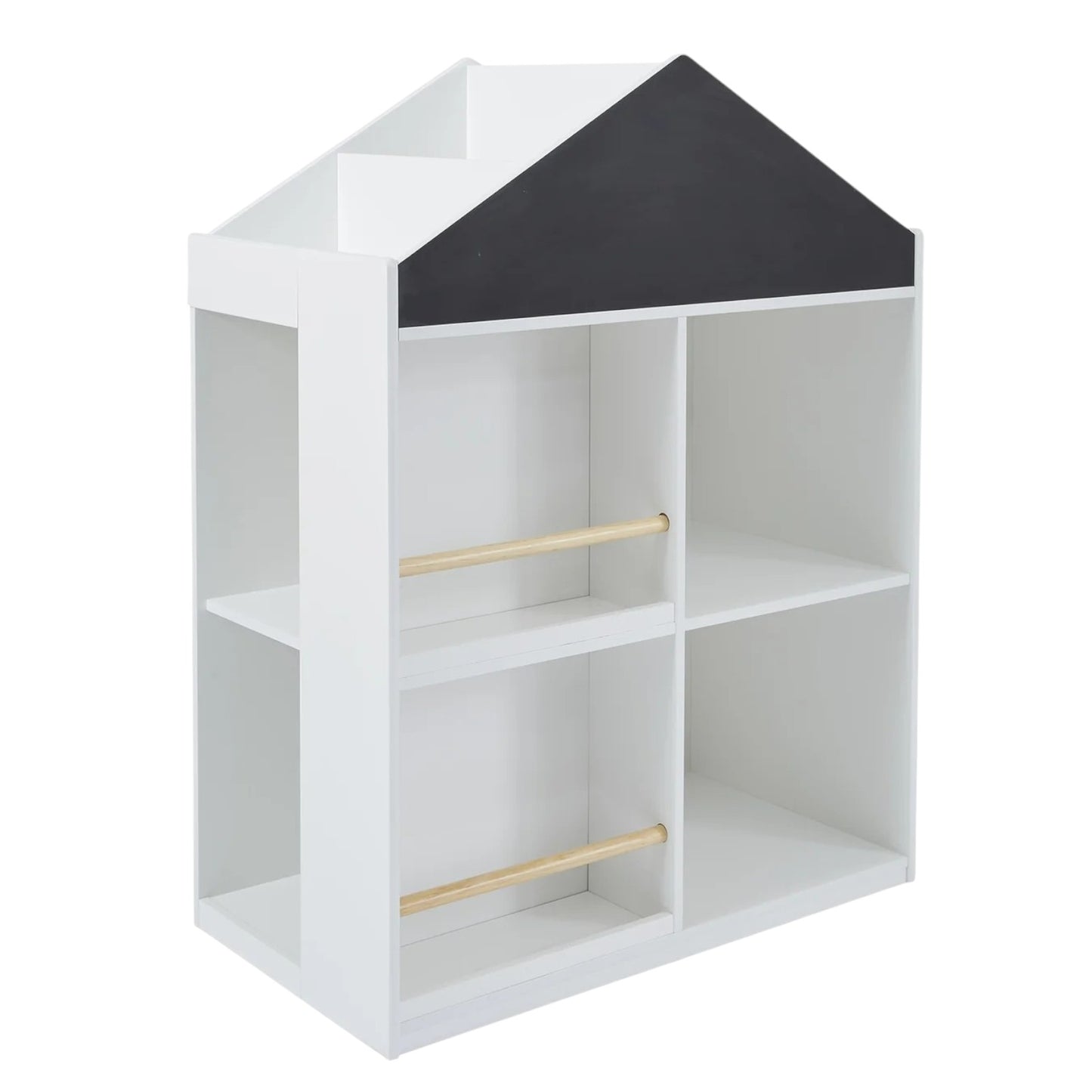 Детска Етажерка за Играчки и Книги GINGER HOME, Къща с Рафтoве и Дъска за Рисуване, Монтесори, Бяла, 72.5x40x95.8 см