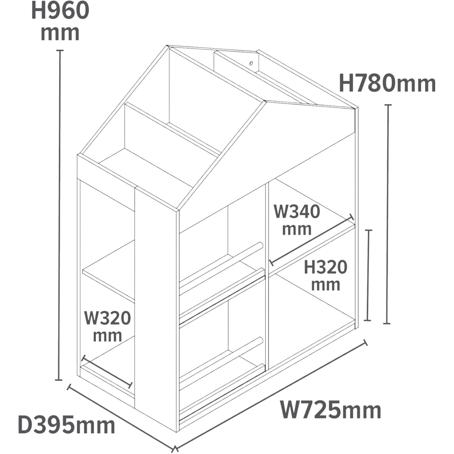 Детска Етажерка за Играчки и Книги GINGER HOME, Къща с Рафтoве и Дъска за Рисуване, Монтесори, Бяла, 72.5x40x95.8 см