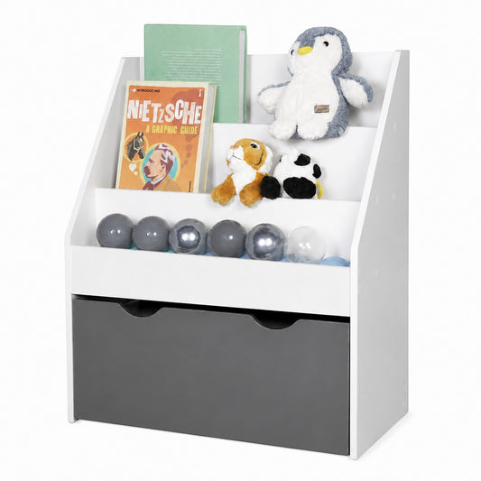 Детска етажерка за книги GINGER HOME JWTR-3239 с бели рафтове и сиво чекмедже