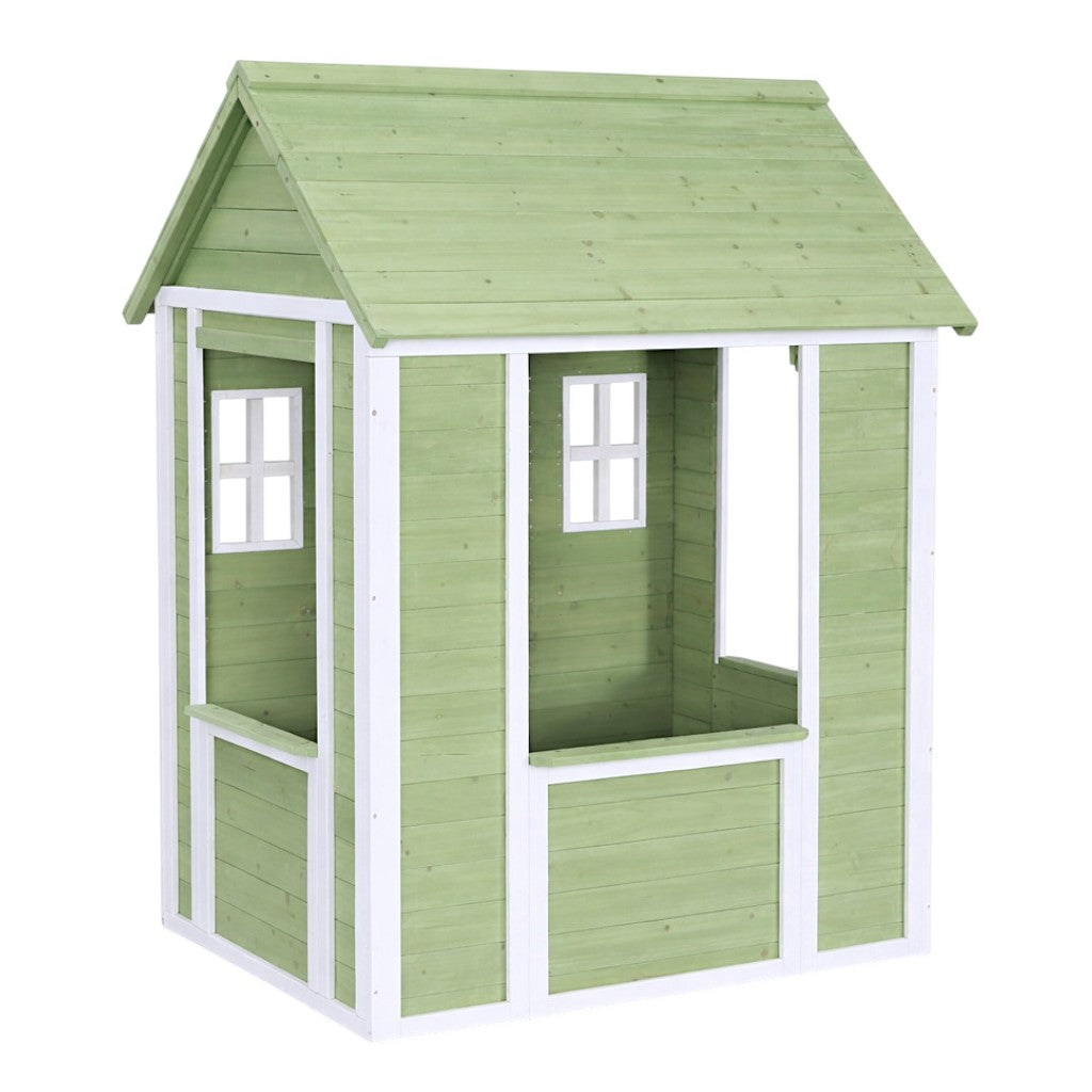 Страничен изглед на детска градинска къщичка за игра от дърво