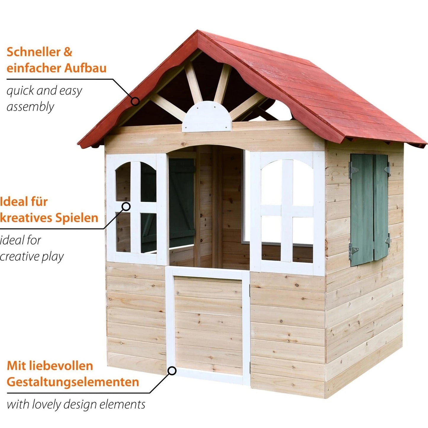Детска дървена къщичка за игра на открито с обозначени предимства