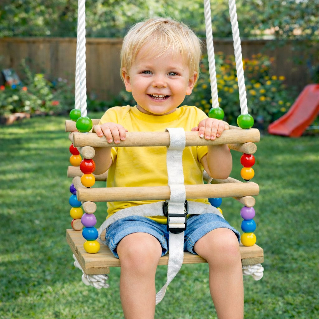 Детска дървена люлка GINGER HOME с колан, подходяща за малко дете, използвана в градина