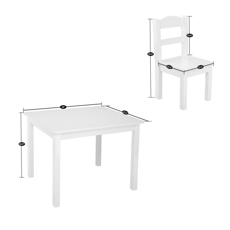 Детска Маса с 4 Столчета GINGER HOME, Дървен Комплект за Игра и Учение, Бял, 66x56x48 см