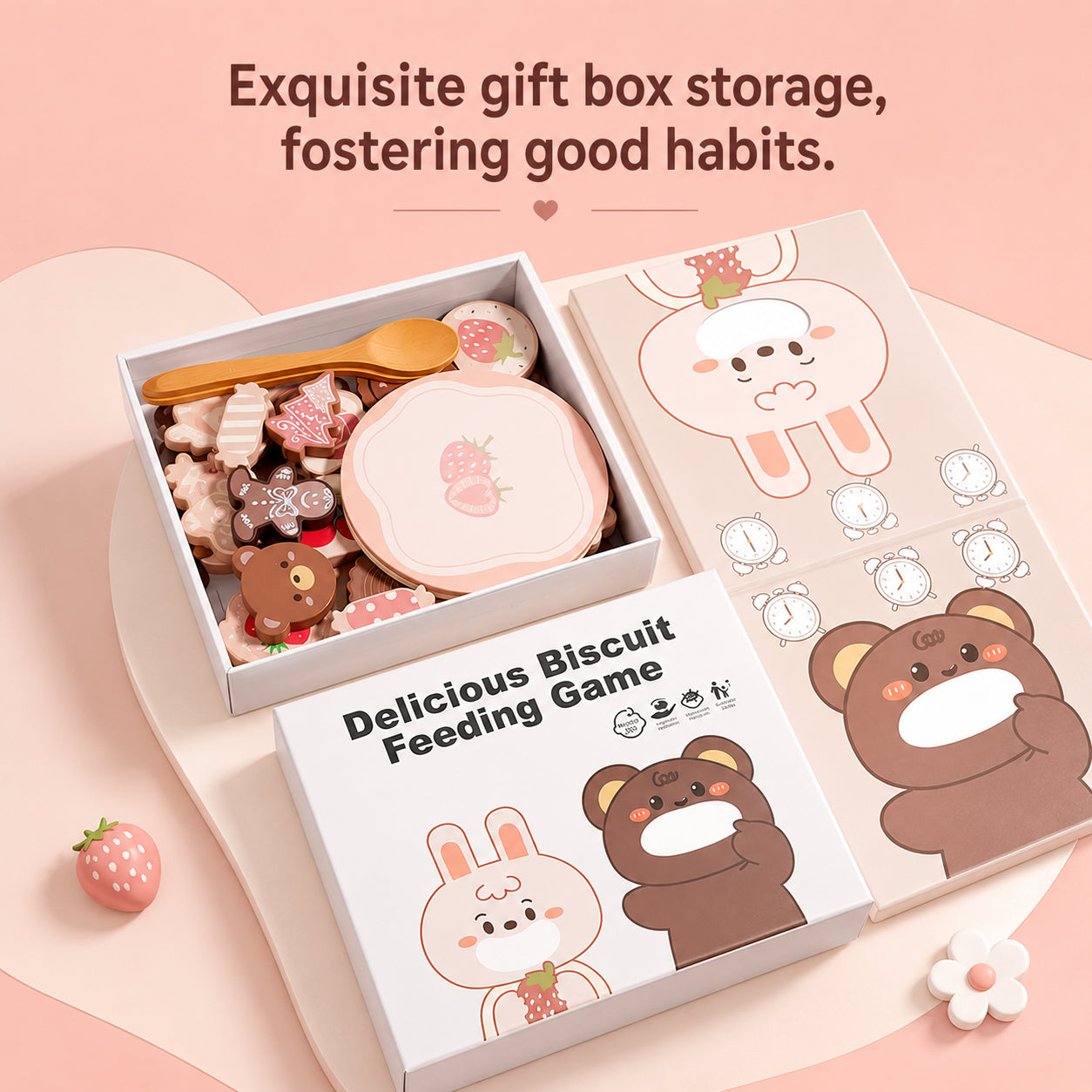 Дървена Монтесори играчка GINGER HOME в кутия за съхранение с 30 бисквитки, чинии и лъжички