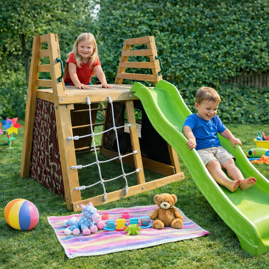 Детска пързалка с катерушка GINGER HOME в двор – игра на открито