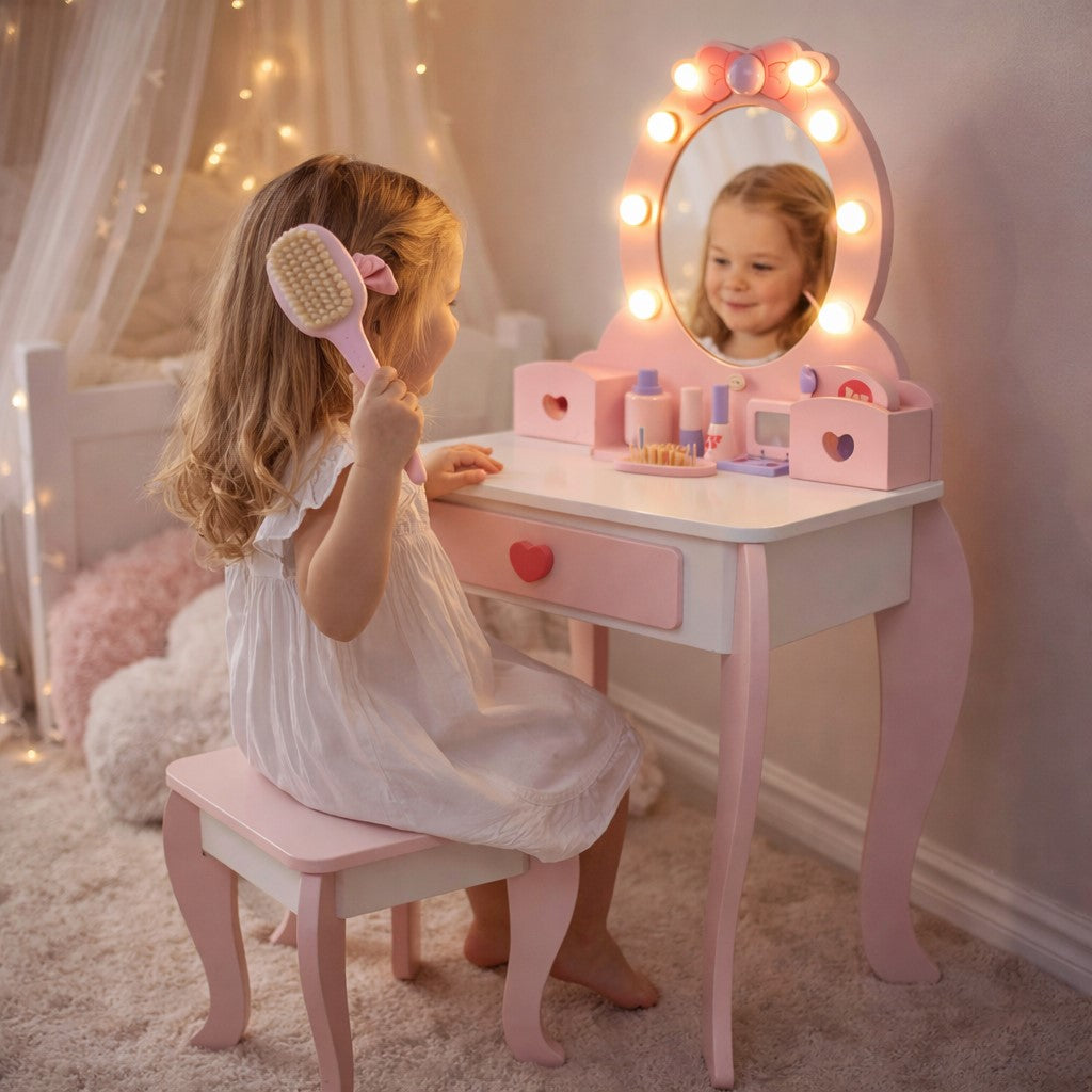 Детска розова тоалетка GINGER HOME, поставена в детска стая