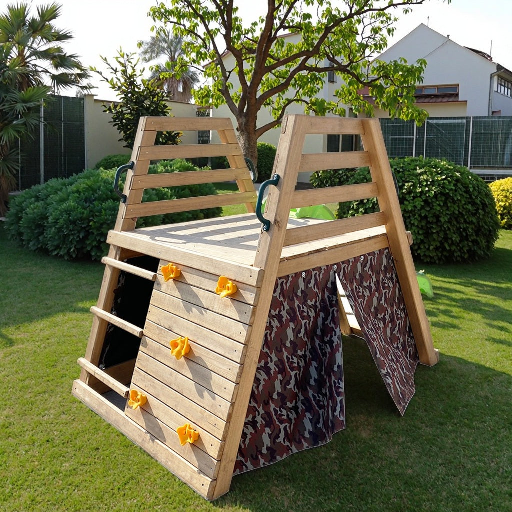 Детска дървена пързалка с катерушка GINGER HOME – пълен изглед