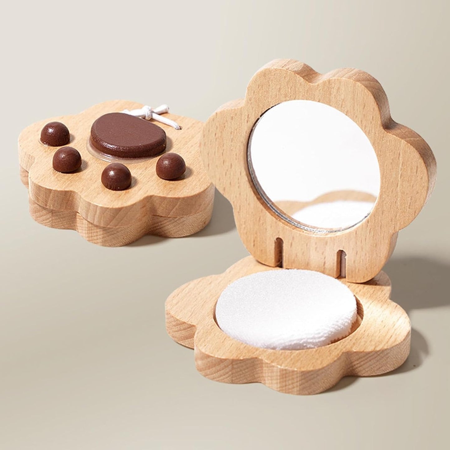 Дървена пудра за игра GINGER HOME с апликатор и пастелни цветове за детски козметичен комплект
