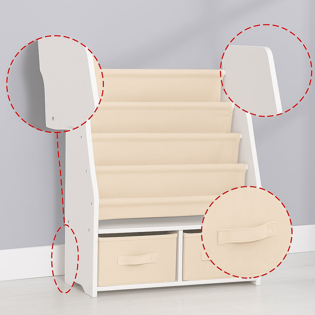 Детски Дървен Органайзер 2 в 1, Етажерка за Книжки и Кутии за Съхранение на Играчки