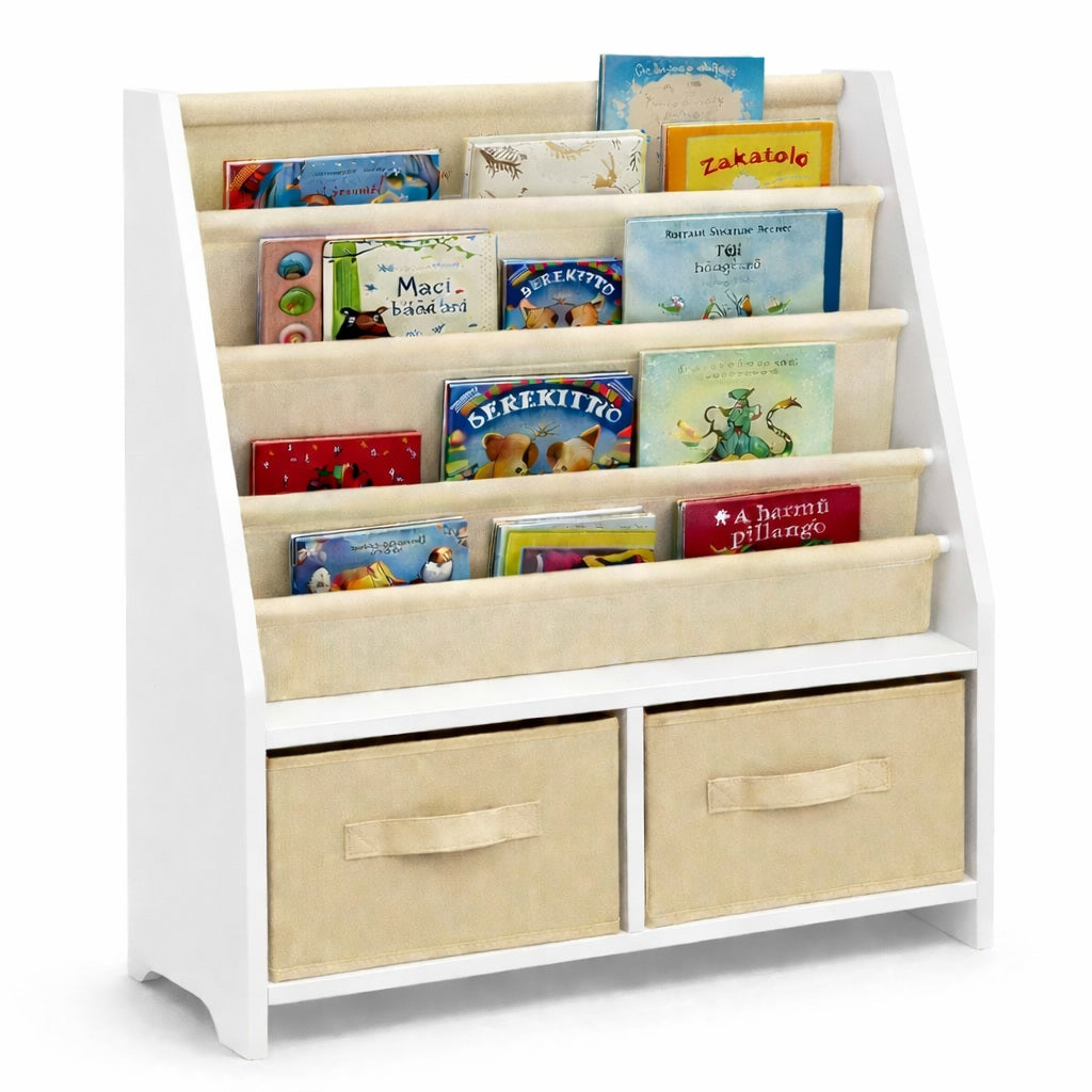 Детски Дървен Органайзер 2 в 1, Етажерка за Книжки и Кутии за Съхранение на Играчки