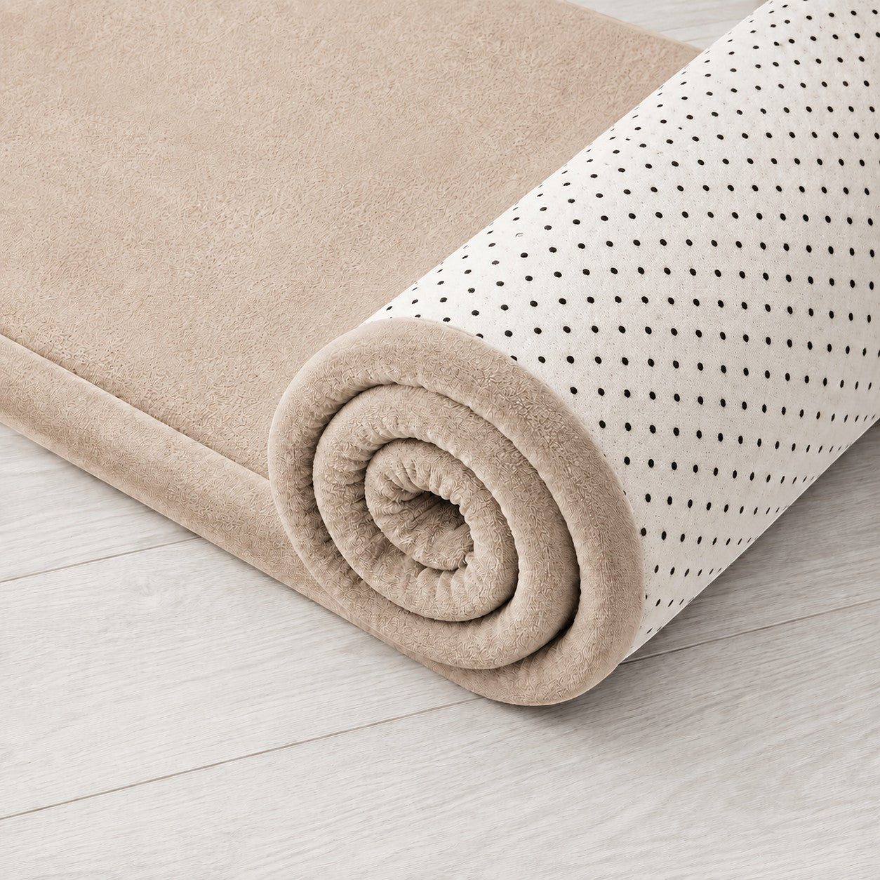 Детски Мемори Килим GINGER HOME LOLLA, 150x200 см, 3,5 см Дебелина, Кадифено Мек Водоустойчив Горен Слой, Мемори Пяна, Противохлъзгаща Основа, Бежов