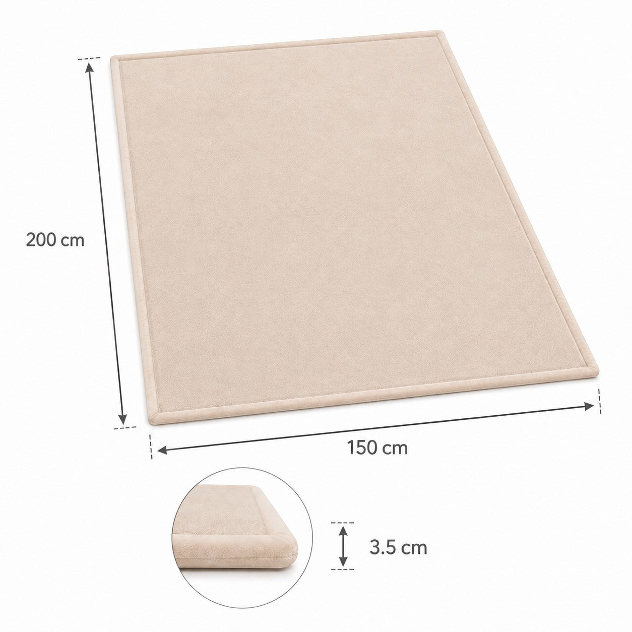 Детски Мемори Килим GINGER HOME LOLLA, 150x200 см, 3,5 см Дебелина, Кадифено Мек Водоустойчив Горен Слой, Мемори Пяна, Противохлъзгаща Основа, Бежов