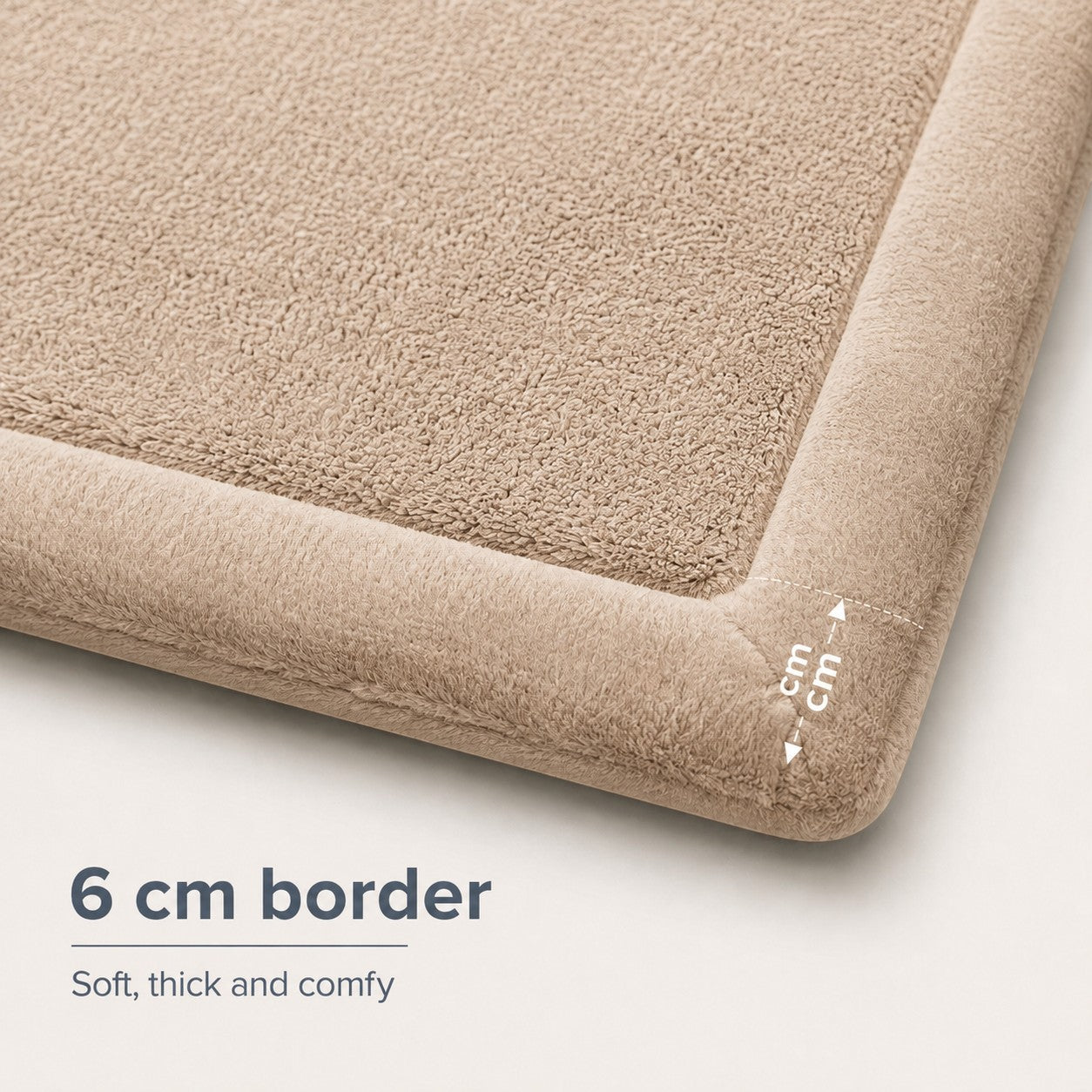 Детски Мемори Килим GINGER HOME LOLLA, 150x200 см, 3,5 см Дебелина, Кадифено Мек Водоустойчив Горен Слой, Мемори Пяна, Противохлъзгаща Основа, Бежов