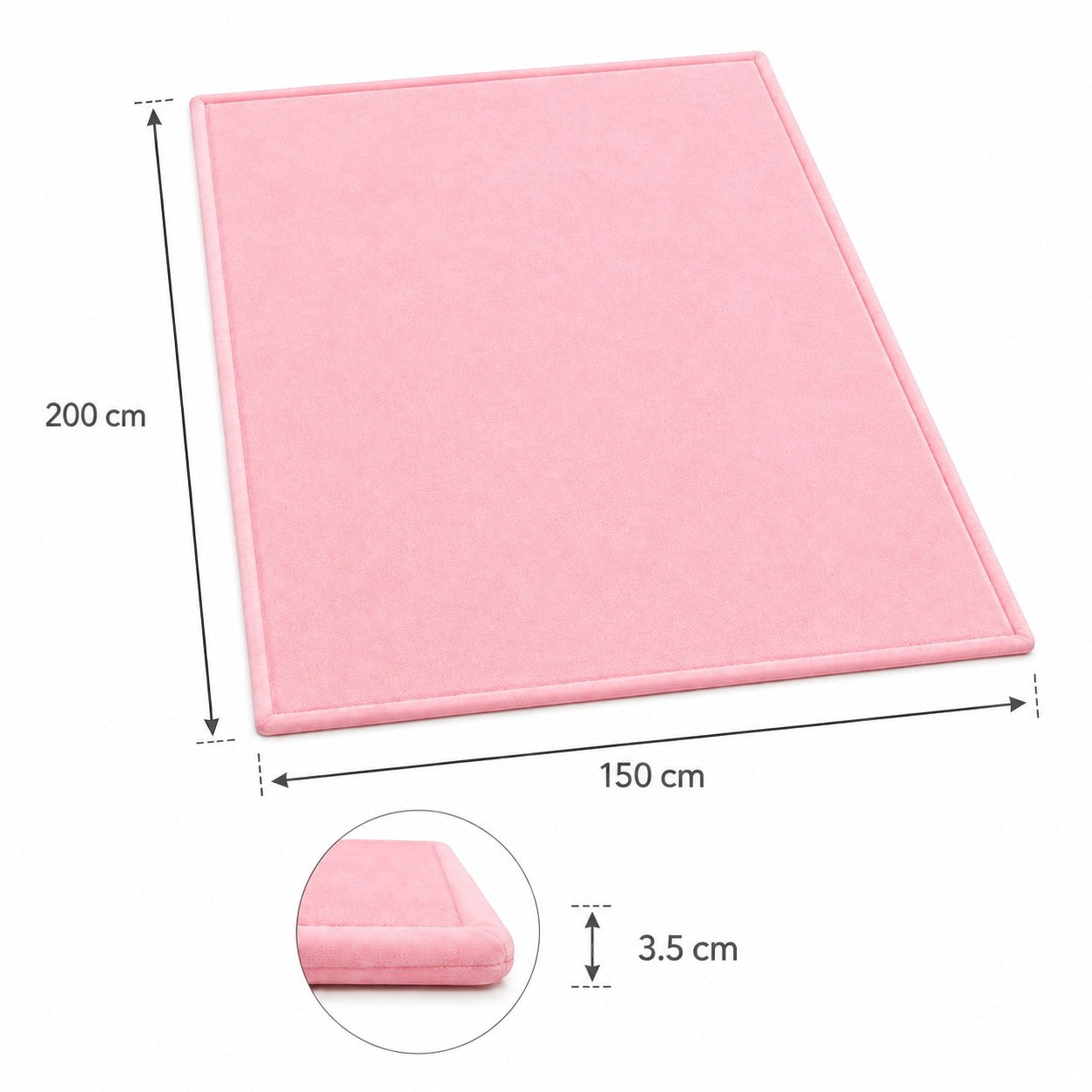 Детски мемори килим GINGER HOME LOLLA 150x200 см с показана дебелина 3,5 см и размери на продукта.