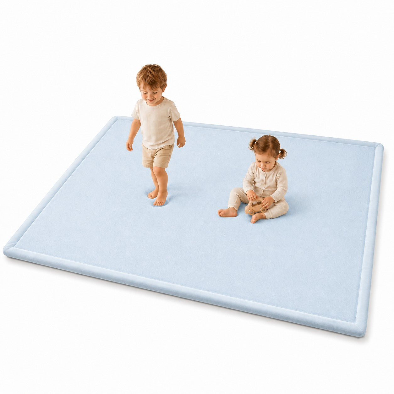 Детски Мемори Килим GINGER HOME LOLLA, 150x200 см, 3,5 см Дебелина, Кадифено Мек Водоустойчив Горен Слой, Мемори Пяна, Противохлъзгаща Основа, Син