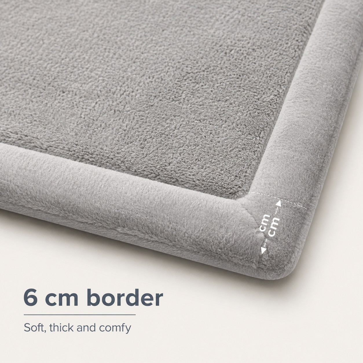 Детски Мемори Килим GINGER HOME LOLLA, 150x200 см, 3,5 см Дебелина, Кадифено Мек Водоустойчив Горен Слой, Мемори Пяна, Противохлъзгаща Основа, Сив