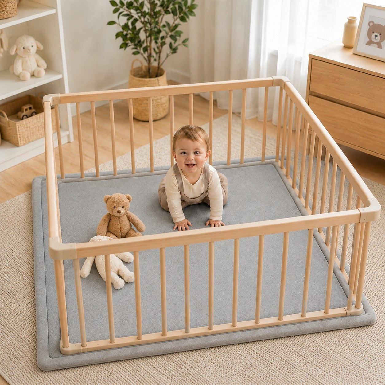 Детски Мемори Килим GINGER HOME LOLLA, 150x200 см, 3,5 см Дебелина, Кадифено Мек Водоустойчив Горен Слой, Мемори Пяна, Противохлъзгаща Основа, Сив