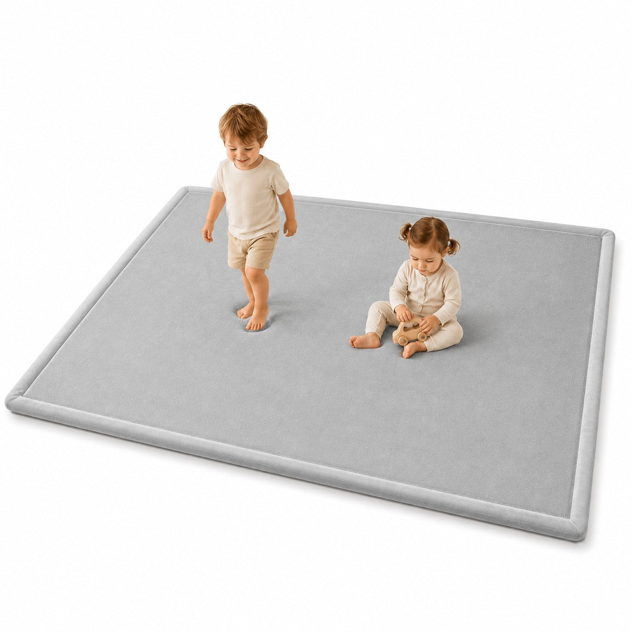Детски Мемори Килим GINGER HOME LOLLA, 150x200 см, 3,5 см Дебелина, Кадифено Мек Водоустойчив Горен Слой, Мемори Пяна, Противохлъзгаща Основа, Сив