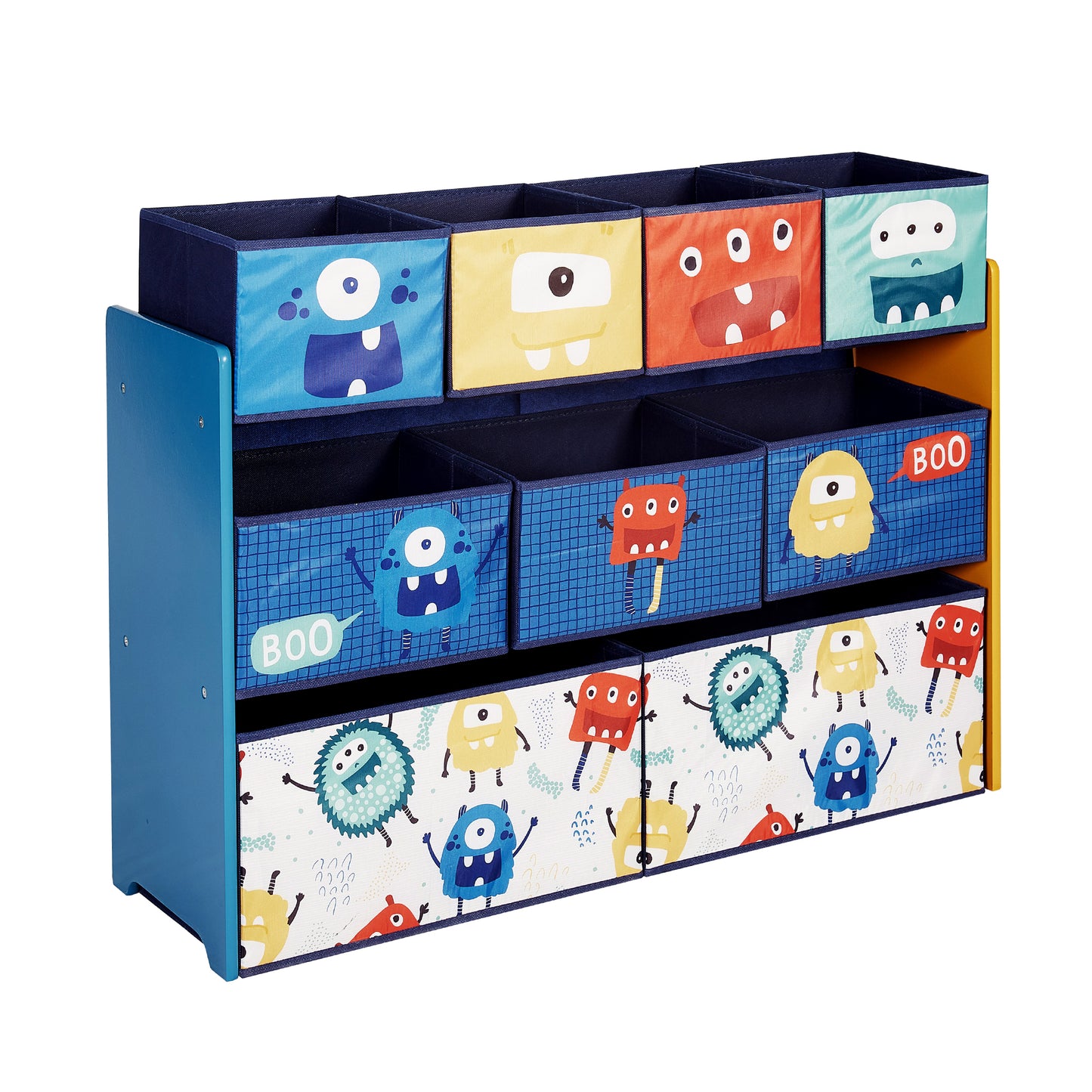 Детски Органайзер за Играчки, Eетажерка, Секция, с 9 Текстилни Кутии за Съхранение - MONSTER