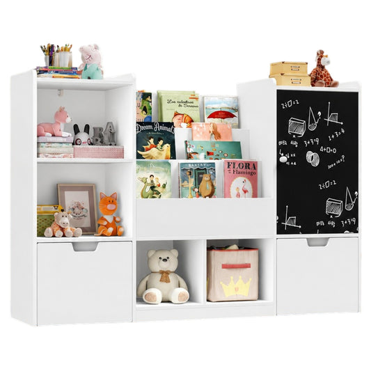Детски органайзер за играчки и книги GINGER HOME с рафтове, чекмеджета и черна дъска за рисуване, бял