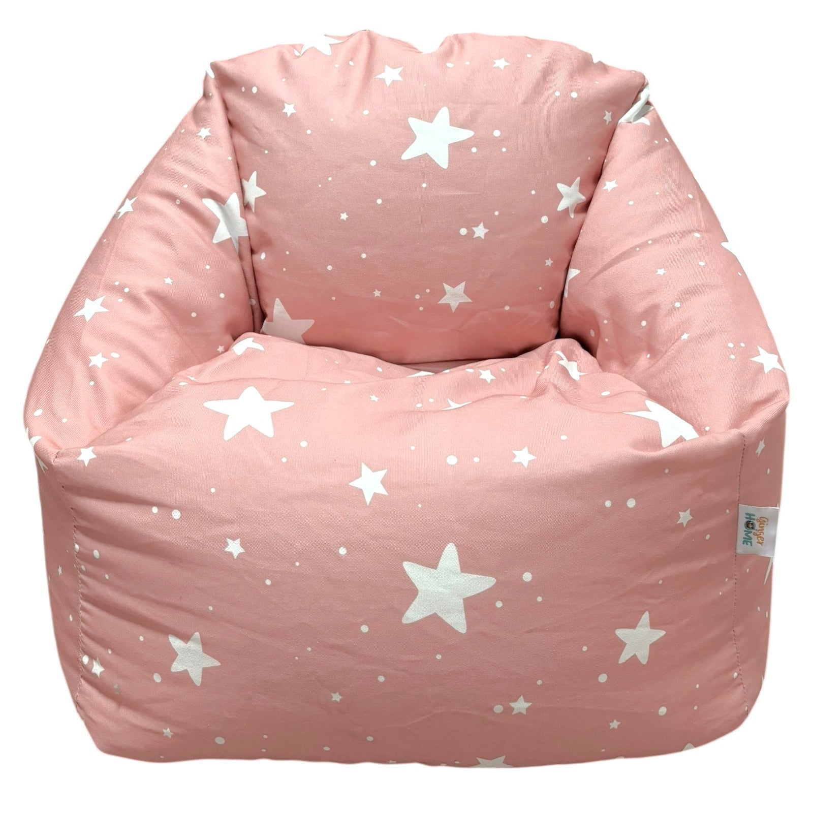 Детски пуф кресло GINGER HOME Little Stars в розово със звезди, 100% памучен текстил