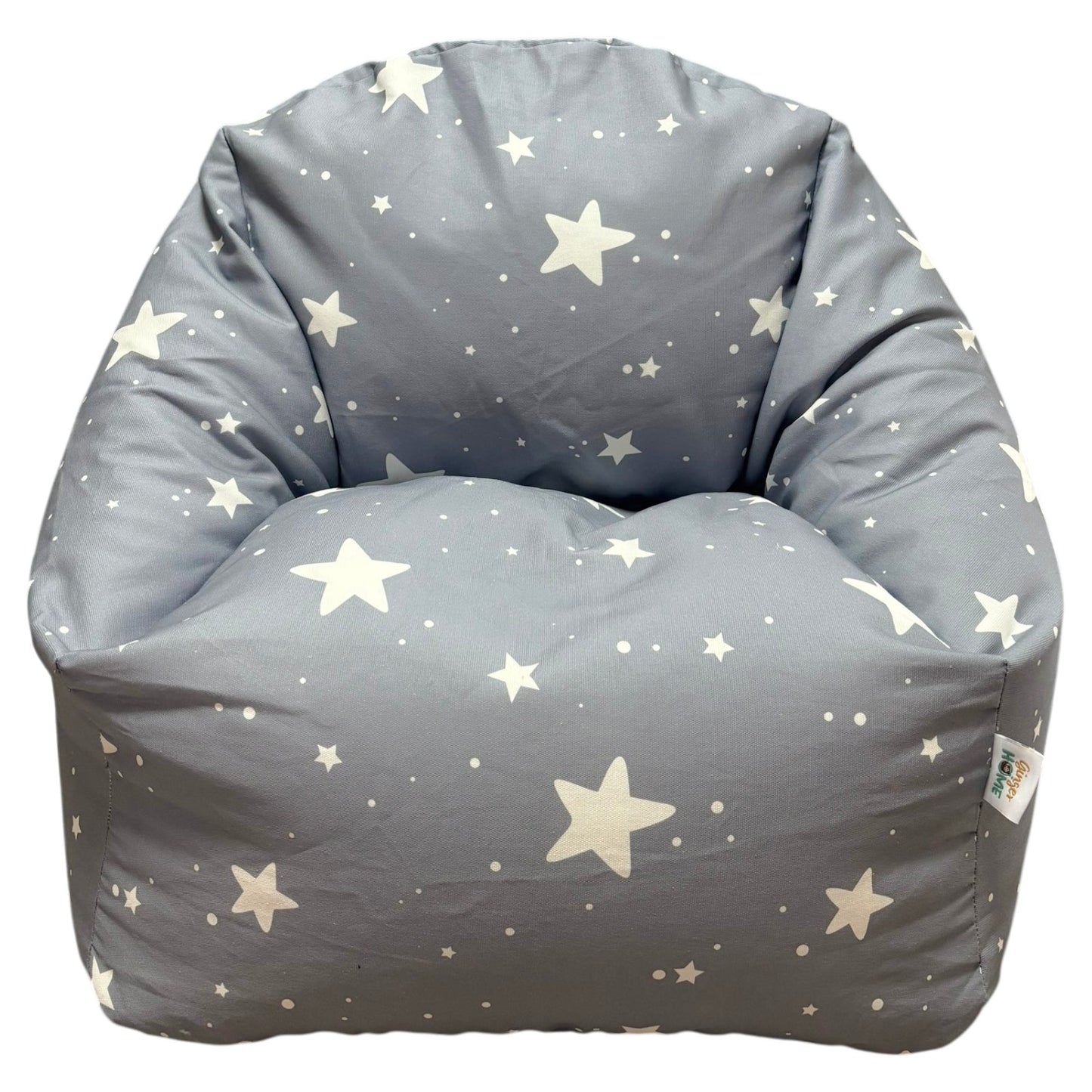 Детски Пуф Кресло GINGER HOME Little Stars, Сив Барбарон Със Звезди, Преден Изглед