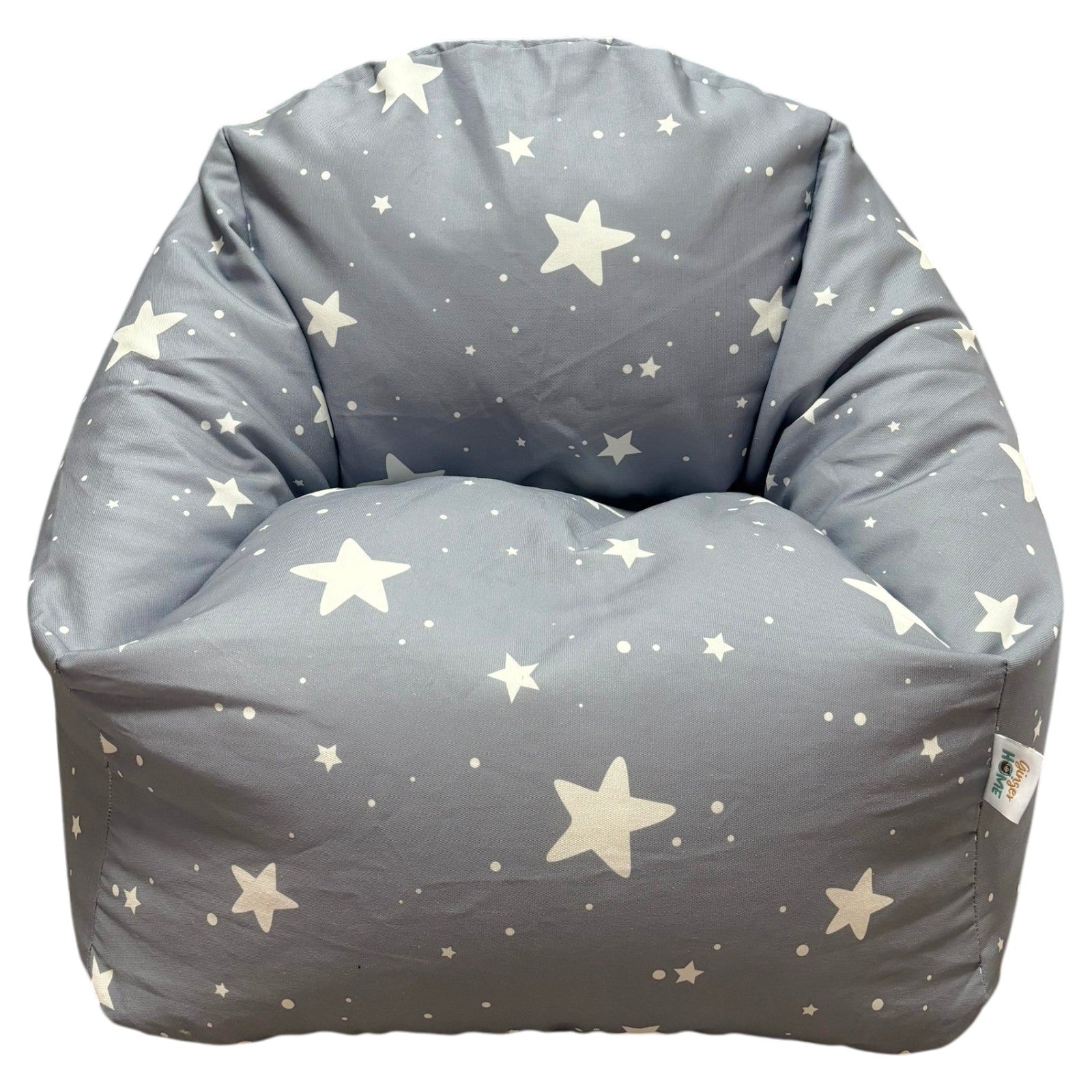 Детски Пуф Кресло GINGER HOME Little Stars, Сив Барбарон Със Звезди, Преден Изглед