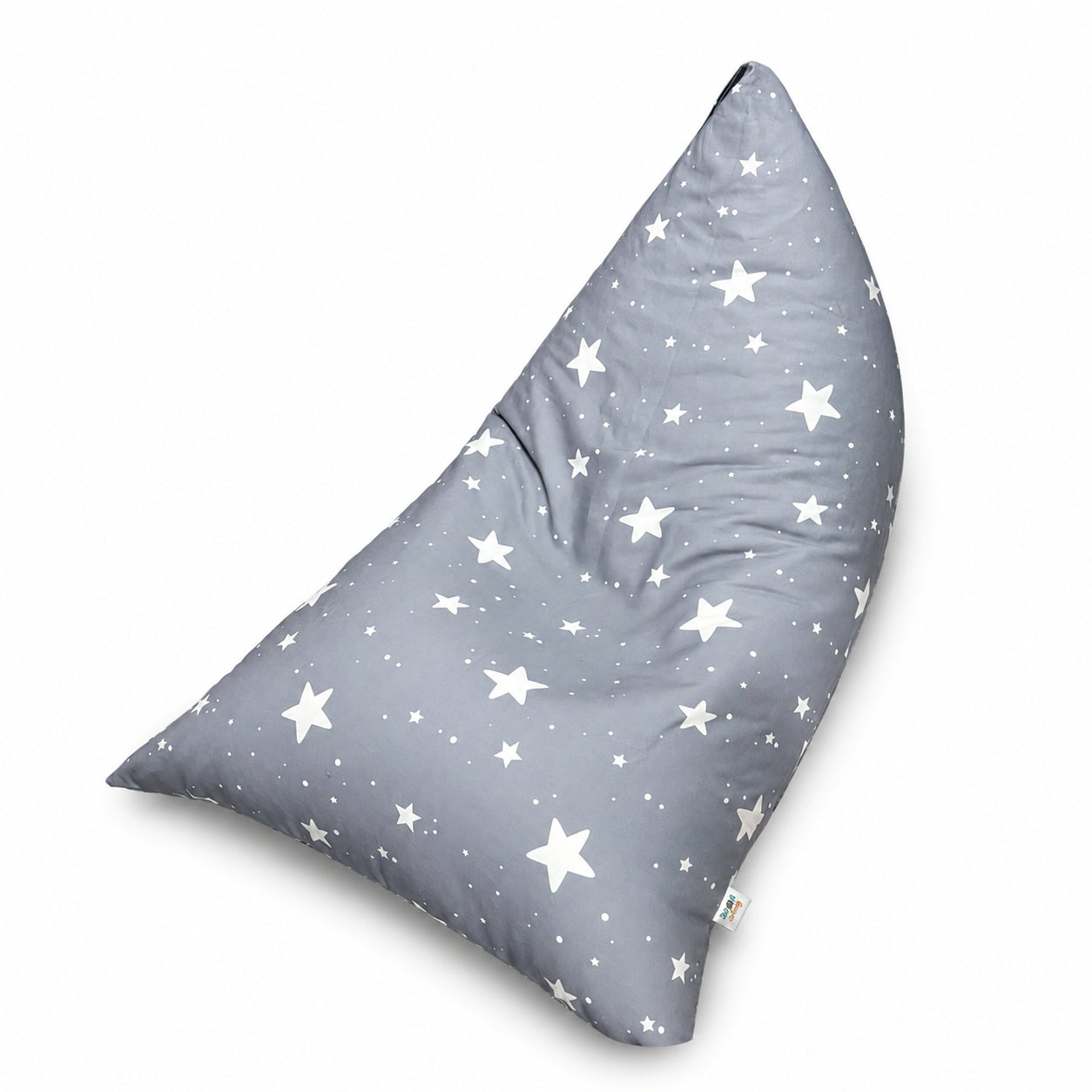 Сив Детски Пуф Лежанка GINGER HOME Little Stars със звезди, самостоятелен страничен изглед